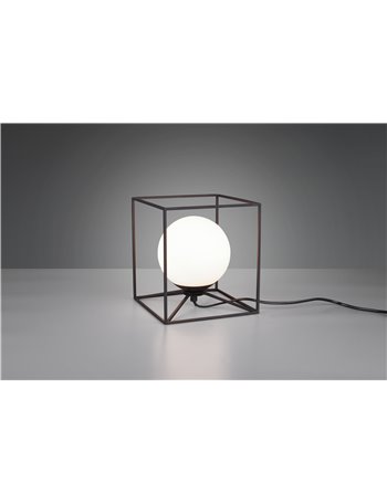 Gabbia lampada da tavolo grande con struttura metallo nero e sfera vetro bianco latte  Moderno E14