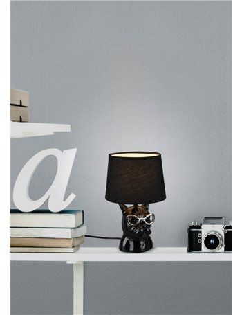 Dosy lampada tavolo ceramica nera bulldog con occhiali h. 29cm Moderno E14