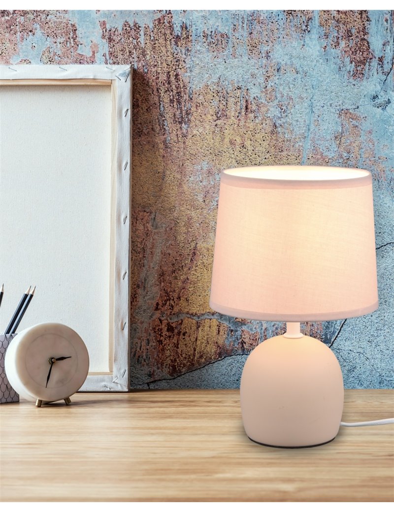 Malu lampada da tavolo in ceramica con paralume beige h. 26cm Moderno E14