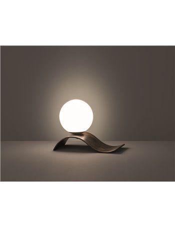 Lara lampada da tavolo sfera vetro bianco base onda metallo rame antico h. 21cm, l. 29cm Vintage E14