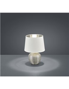 Luxor lampada tavolo base ceramica argento e paralume bianco interno argento h. 26cm d. 18cm Moderno E14