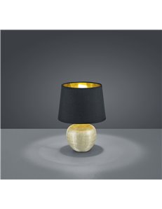 Luxor lampada tavolo base ceramica oro e paralume nero interno oro h. 26cm d. 18cm Moderno E14