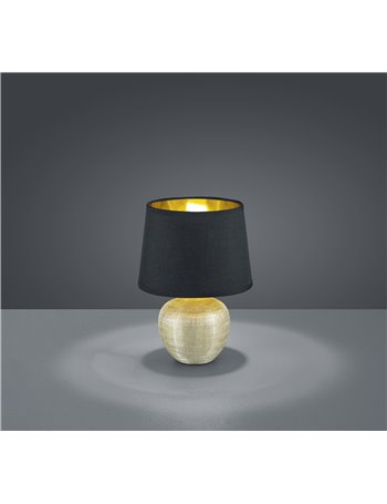 Luxor lampada tavolo base ceramica oro e paralume nero interno oro h. 26cm d. 18cm Moderno E14
