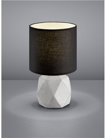 Pike lampada da tavolo con base cemento a rombi e paralume nero h. 28cm d. 16cm Moderno E14