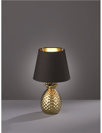 Pineapple lampada da tavolo ceramica ananas oro con paralume nero e oro h.35cm Moderno E14