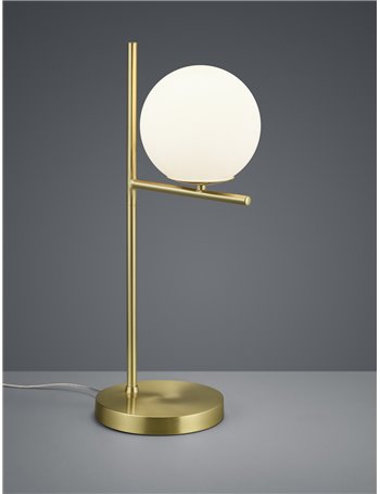 Pure lampada da tavolo metallo colore ottone opaco con sfera bianca h. 52cm Moderno E14