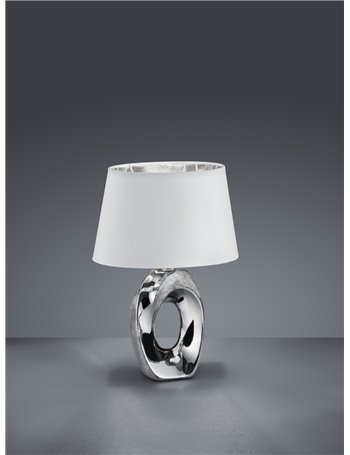 Taba lampada da tavolo base ceramica argento con paralume bianco e argento h.33cm Moderno E14