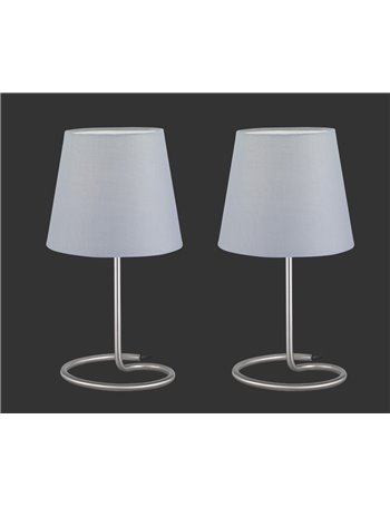 Twin set 2 lampade da tavolo base metallo con paralume grigio h.33 cm Moderno E14