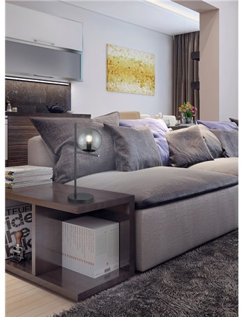Pure lampada da tavolo metallo colore antracite con sfera fume h. 52cm Moderno E14