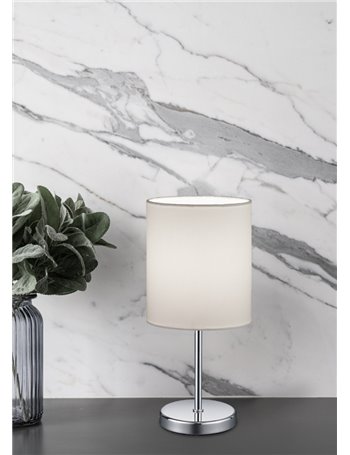 Jerry lampada da tavolo metallo cromato e paralume bianco h. 28,5cm Moderno E14