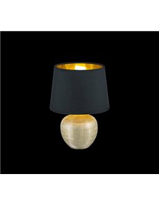 Luxor lampada tavolo base ceramica oro e paralume nero interno oro h. 26cm d. 18cm Moderno E14 2