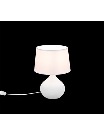 Martin lampada da tavolo base ceramica pera bianca paralume bianco h. 29cm d. 20cm Moderno E14