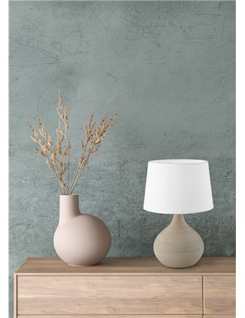 Martin lampada da tavolo base ceramica pera sfera cappuccino paralume bianco h. 29cm d. 20cm Moderno E14