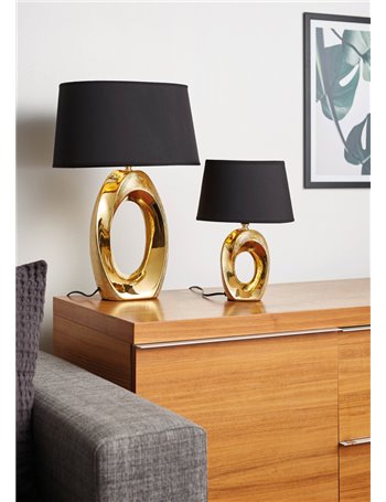 Taba lampada da tavolo base ceramica oro con paralume nero e oro h.33cm Moderno E14