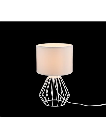 Chuck lampada da tavolo base gabbia metallo bianco paralume bianco h.37cm Moderno E14