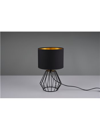Chuck lampada da tavolo base gabbia metallo nero paralume nero oro h.37cm Moderno E14