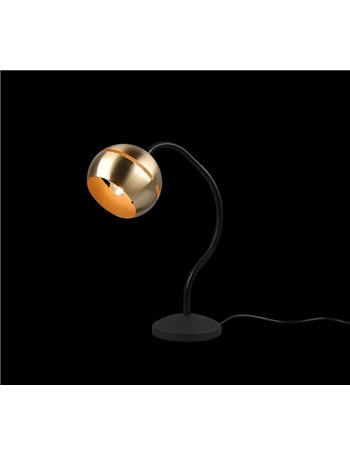 Fletcher lampada da tavolo nera flessibile diffusore sfera ottone satinato con touch dimmer h. 43cm  Moderno E14