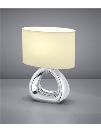 Gizeh lampada tavolo ceramica argento paralume bianco h. 34,5cm l. 24cm Moderno E27