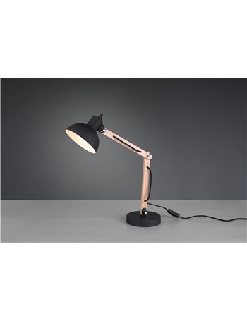Kimi lampada da studio legno naturale e metallo nero con 3 snodi h. 50cm Moderno E27