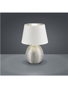 Luxor lampada tavolo grande ceramica argento e paralume bianco h. 35cm d. 24cm Moderno E27