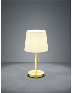 Lyon lampada da tavolo ottone satinato con paralume bianco regolabile in altezza h. 45-57cm, d.46,5cm Moderno E27