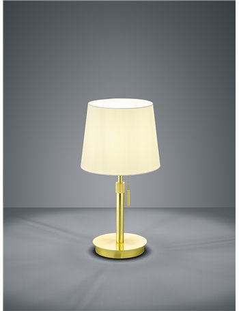 Lyon lampada da tavolo ottone satinato con paralume bianco regolabile in altezza h. 45-57cm, d.46,5cm Moderno E27