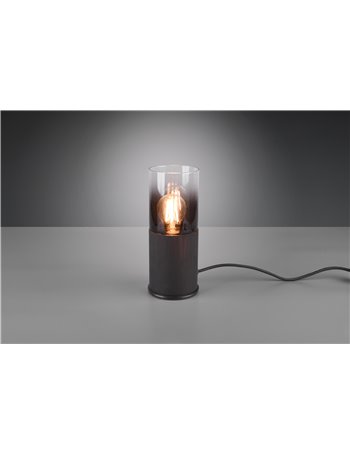 Robin lampada da tavolo cilindro metallo nero e vetro fume' e trasparente h. 25,5cm Moderno E27