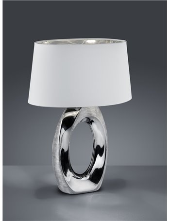 Taba lampada da tavolo grande base ceramica argento con paralume bianco e argento h.53cm Moderno E27