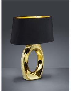 Taba lampada da tavolo grande base ceramica oro con paralume nero e oro h.53cm Moderno E27