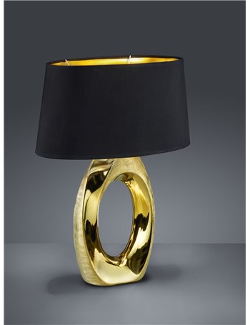 Taba lampada da tavolo grande base ceramica oro con paralume nero e oro h.53cm Moderno E27