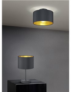 Hostel lampada da tavolo paralume tessuto nero interno oro h.33cm, d.20cm Moderno E27 2