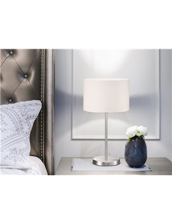 Hotel lampada comodino acciaio paralume bianco   h 55 Moderno E27