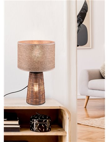 Straw lampada da tavolo in rattan colore naturale con illuminazione anche nella base h.40,5cm Moderno E27