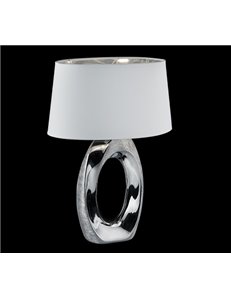 Taba lampada da tavolo grande base ceramica argento con paralume bianco e argento h.53cm Moderno E27 2