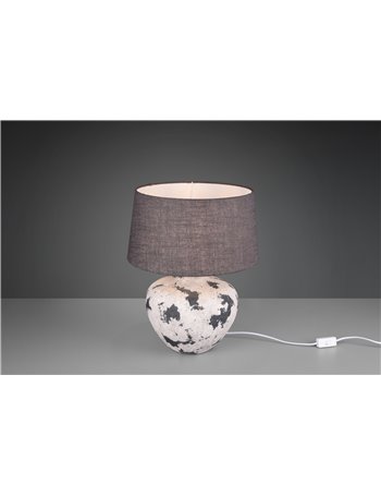 Bay lampada da tavolo grande base ceramica bianca e grigia con paralume grigio h. 46cm Moderno LED