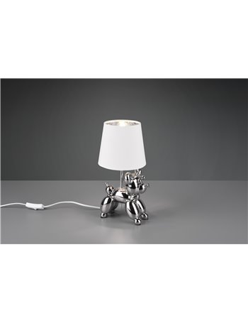 Bello lampada da tavolo base metallo argento con paralume bianco e argento h. 33cm Moderno LED