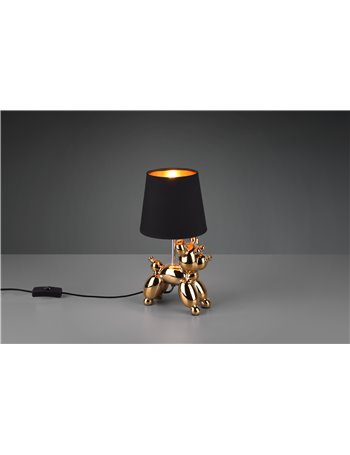 Bello lampada da tavolo base metallo oro con paralume nero e oro h. 33cm Moderno LED