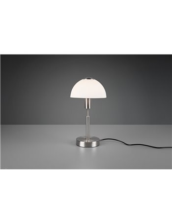 Don lampada da tavolo cupola vetro bianco e metallo acciaio satinato con interruttore touch h. 33cm Moderno LED