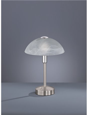 Donna lampada da tavolo led con vetro alabastro e montatura acciaio satinato con touch dimmer 4 intensita' h. 30cm, d.22,5cm Mod