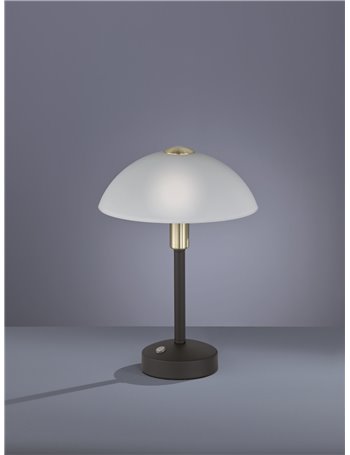 Donna lampada da tavolo led con vetro alabastro e montatura nero e oro opachi con touch dimmer 4 intensita' h. 30cm, d.22,5cm Mo