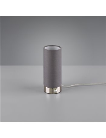 Emir lampada da tavolo led cilindro tessuto grigio con accensione touch h. 20cm Moderno LED