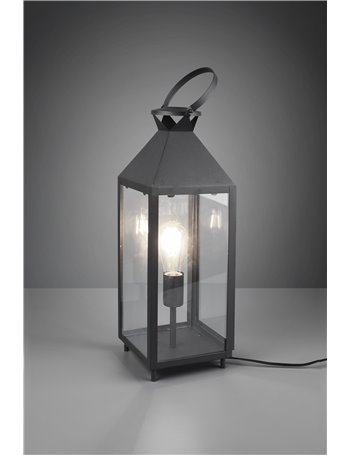 Farola lampada da appoggio grande metallo antracite e vetro trasparente h. 61,5cm Moderno LED