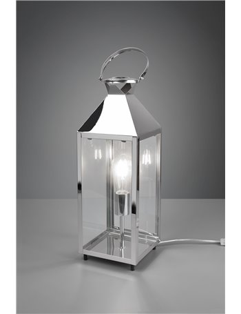 Farola lampada da appoggio grande metallo cromo e vetro trasparente h. 61,5cm Moderno LED