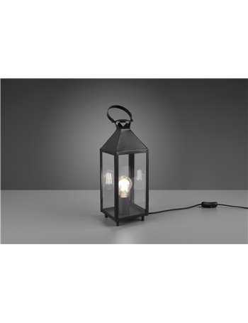 Farola lampada da appoggio metallo antracite e vetro trasparente h. 40cm Moderno LED