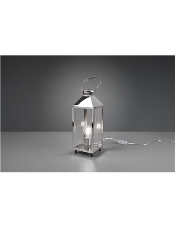Farola lampada da appoggio metallo cromo e vetro trasparente h. 40cm Moderno LED