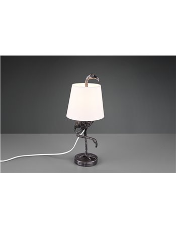 Lola lampada da tavolo fenicottero argento con paralume bianco h. 42cm Moderno LED