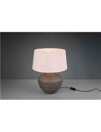Lou lampada da tavolo grande base ceramica marrone anticata con paralume sabbia h. 46cm Moderno LED