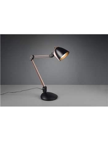 Nadal lampada da studio led dimmerabile e luce calda e fredda doppio snodo nera e oro con base, staffa e morsetto h. 57cm Modern