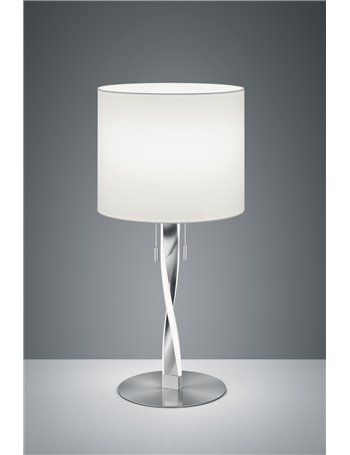 Nandor lampada da tavolo con paralume bianco e asta elicoidale illuminata led acciaio satinato con interruttori separati h.62cm 