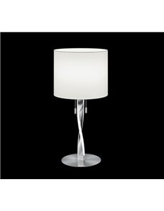 Nandor lampada da tavolo con paralume bianco e asta elicoidale illuminata led acciaio satinato con interruttori separati h.62cm  2
